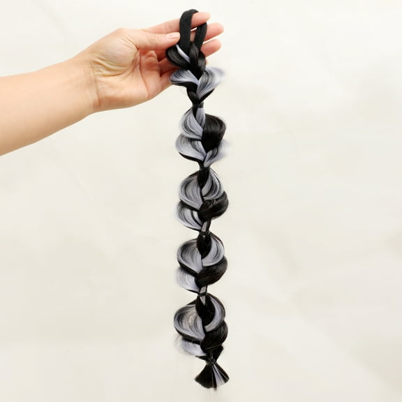 Nvzi-c 2Pcs Bubble Ponytail Wig Synthetic Braided Extensions with Hair Ties Hair Band Hairpieces for Women Girls DIY Daily Wear Hair Accessories Black and Grey