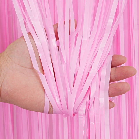 Nvzi-c 3pcs Matte Pink Tinsel Foil Fringe Curtains Party Decoration, Party Door Wall Streamer Photo Back Drop for Birthday Wedding Engagement Bridal Shower Baby Decoration,39.3*78.7in