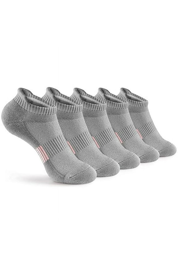 -c 5 pairs of Men's No Show Socks Non-Slip Silicon Grip Moisture Wicking Low Cut Invisible Casual SocksGrey