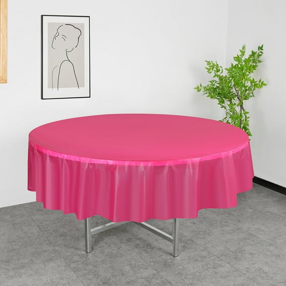 Nvzi-c 5pcs Dark Pink 83.85 Inch Disposable Plastic Tablecloths Round Table Cloth Plastic Table Cover for Parties