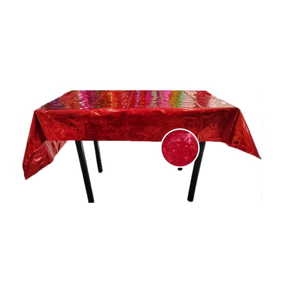 Nvzi-c 6 Pack 72*53.9in Iridescent Plastic Tablecloths Shiny Disposable Laser Rectangle Table Covers Holographic Foil Tablecloth Iridescent Party Decoration,Red