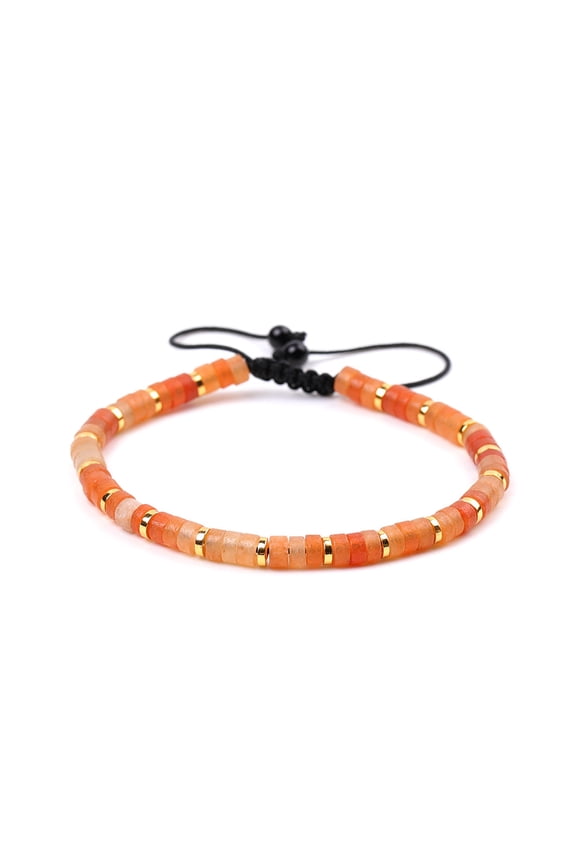 -c Beaded Bracelets For Women and Men - Bead Bracelet with Adjustable 4mm Healing Crystal Bead Bracelets-Orange