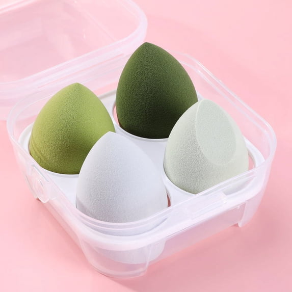 Nvzi-c Beauty Sponge Set 4 Pack, Makeup Blender Sponge For Liquid & Cream Makeup, Buildable Coverage, Foundation Sponge For Natural Base, Latex-Free Foam with Storage Box,Green A06