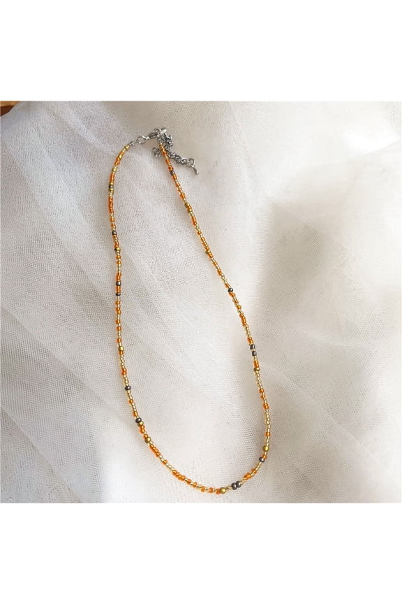 -c Boho Rainbow Seed Bead Choker Necklace Colorful Glass Bead Necklace Rice Bead Collar Necklace Handmade Necklace Beach Choker Chain Jewelry-Style I