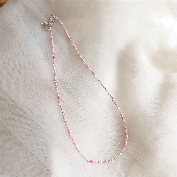 Nvzi-c Boho Rainbow Seed Bead Choker Necklace Colorful Glass Bead Necklace Rice Bead Collar Necklace Handmade Necklace Beach Choker Chain Jewelry-Style N