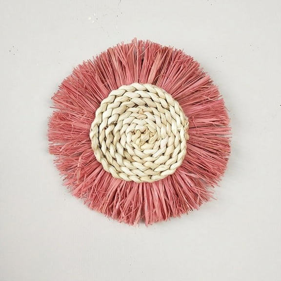 Nvzi-c Boho Wall Baskets Decor Hanging Rustic Rattan Wicker Wall Baskets Round Wall Art for Farmhouse Living Rooms Bedrooms Kitchen Decorations (Pink)