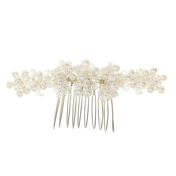 Nvzi-c Bridal Flower Wedding Hair Pins Crystal Pearl Hair Combs Clips Headpiece Gold Wedding Hair Accessories Jewelry with Rhinestone for Brides Bridesmaids Women (White)