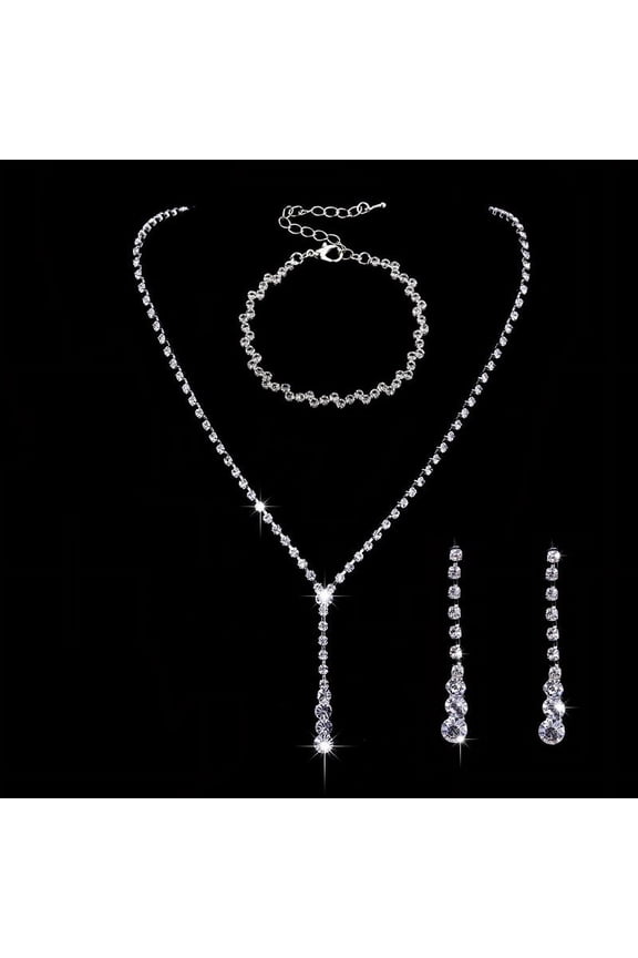 -c Bridal Wedding Jewelry Set Crystal Necklace Bracelet Earrings Set for Bride Bridesmaid Rhinestone Necklace Prom Costume Jewelry Set Accessories for Women,B03