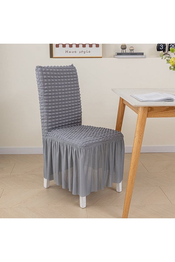 Nvzi-c Chair Covers for Dining Room Set of 2 Stretch Chair Slipcovers with Skirt Removable Washable Kitchen Chair Protector Cover Set for Home, Party, Wedding(Grey,2Pcs)