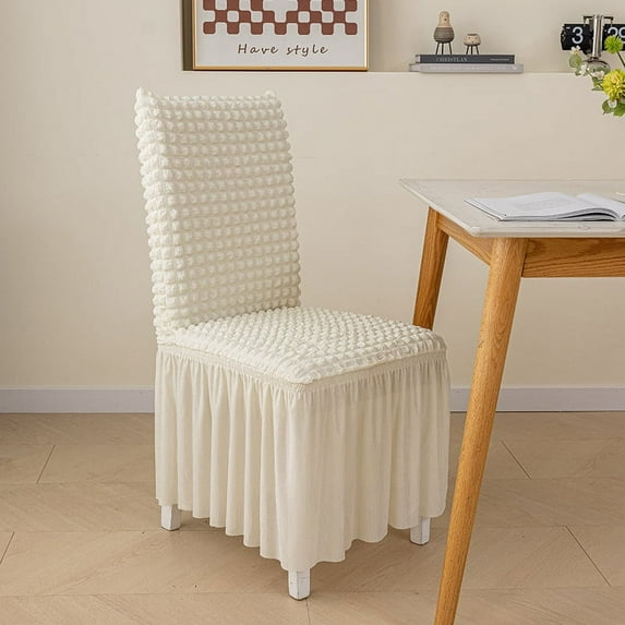Nvzi-c Chair Covers for Dining Room Set of 2 Stretch Chair Slipcovers with Skirt Removable Washable Kitchen Chair Protector Cover Set for Home, Party, Wedding(White,2Pcs)