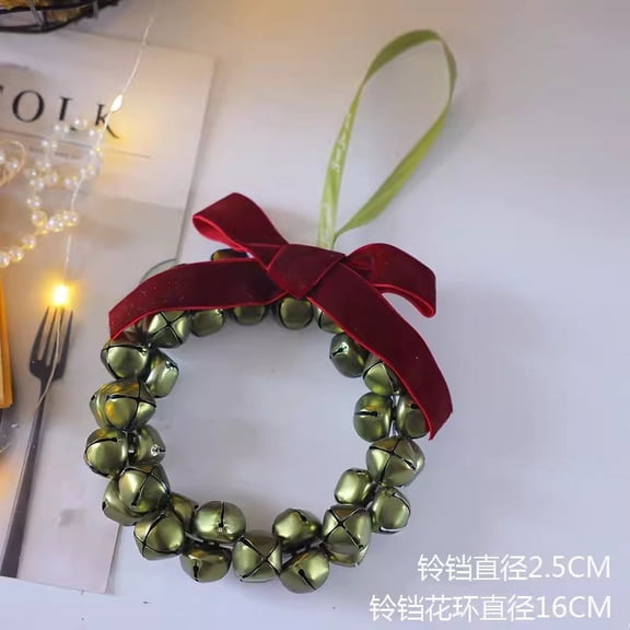 Nvzi-c Christmas Bell Ornaments, 1 Pcs Festive Christmas Bells Set, Christmas Jingle Bells Ornaments with Pine Cones Holly Berry Bow, Christmas Tree Wall Clock for Xmas Tree Decor Wreath，Green