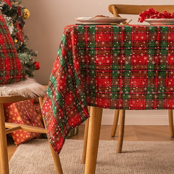 Nvzi-c Christmas Plaid Tablecloth Rectangle Table Cover for Farmhouse Christmas Party Decoration-Green grid small snowflakes-SIZE C:55*55inch