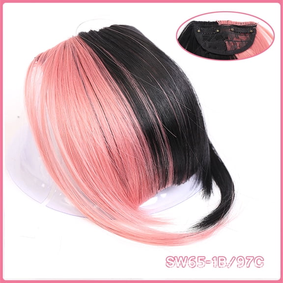 Nvzi-c Clip in Bangs, Synthetic French Bangs Hair Clip, Fake Bangs Fringe with Temples Hairpieces for Women Natural Curved Bangs Clip in Hair Extensions for Daily WearPink and Black