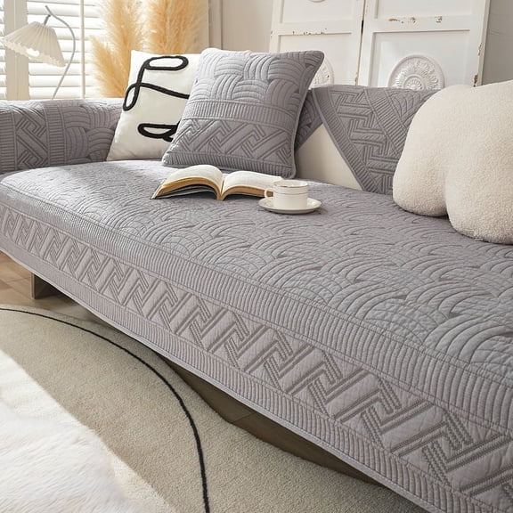 Nvzi-c Cotton Quilted Embroidery Sectional Couch Cover Furniture Protector Cover-35.4*35.4inch,Dark Grey