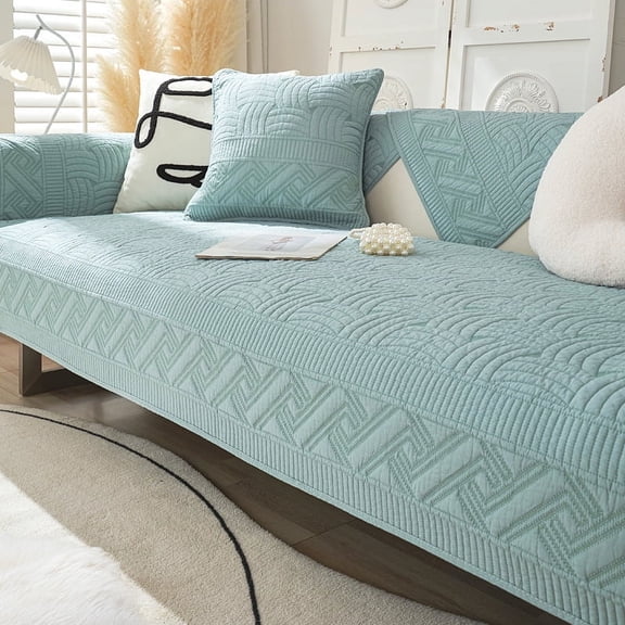 Nvzi-c Cotton Quilted Embroidery Sectional Couch Cover Furniture Protector Cover-35.4*70.8inch,Blue