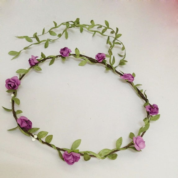 Nvzi-c Crown Floral Garland,Headband Rose Flower Wreath Handmade Bohemian Style Headdress for Bridal Headwear Party Festivals Hair Accessories(Purple)