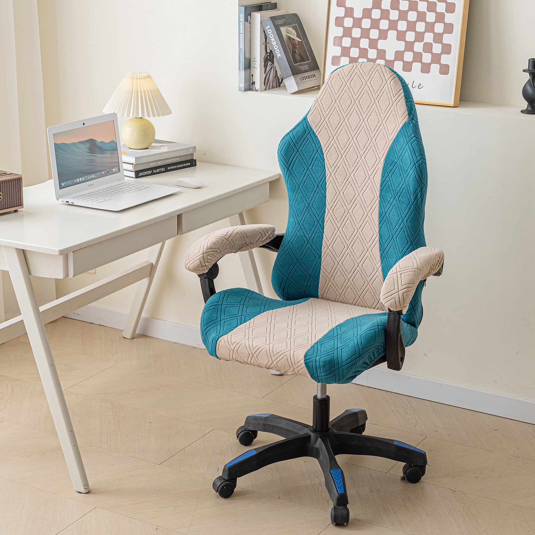 Nvzi c Gaming Chair Cover Cat Scratch Proof Jacquard Soft Spandex Gaming Chair Slipcovers Arms Attached Washable for Office Chair Blue