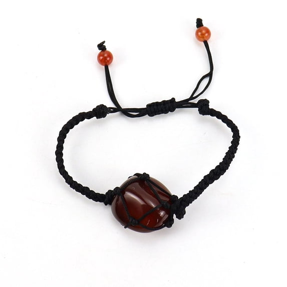 Nvzi-c Handmade Beaded Bracelet, Suitable for Men and Women, Handwoven Black Rope, Natural Stone Mesh Bag Bracelet, Adjustable Bracelet (Red)