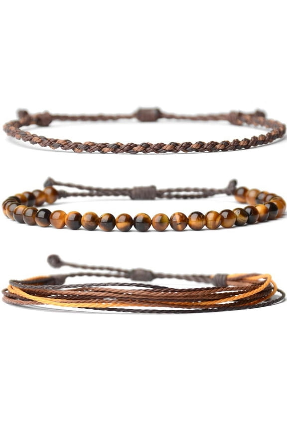 -c Handmade Natural Stone Beaded Healing Bracelet Gift for Men Adjustable Rope String Bracelet,3pcs A01