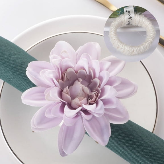 Nvzi-c Home Hotel Restaurant Desktop Decoration Napkin Rings, New Napkin Buckles Simulated Flower Hemp Rope Rings Dinner Decoration Napkin Rings -6 pieces (Light Purple, Hemp Rope Style)