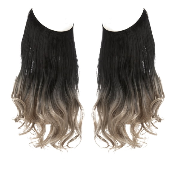 Nvzi-c Long Wavy Wig piece with Invisible Transparent Adjustable Size Fish Line Curly Hair Piece Hidden Secret Hairpiece for Women No Clip 18 Inch,Black to Blonde