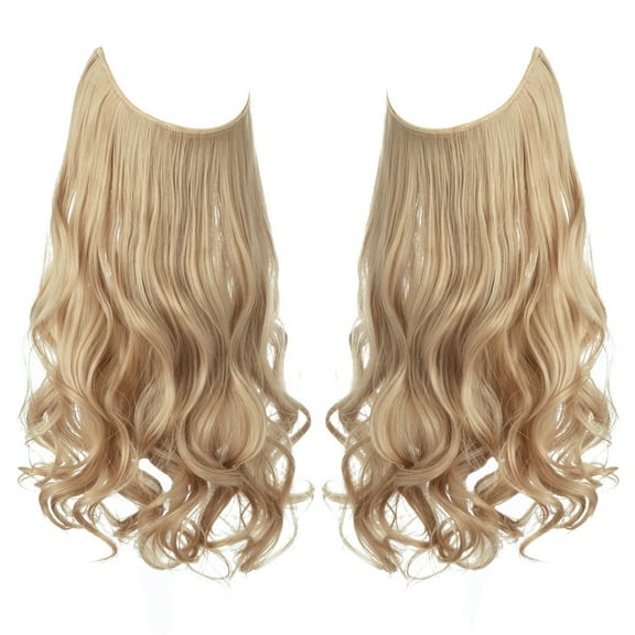 Nvzi-c Long Wavy Wig piece with Invisible Transparent Adjustable Size Fish Line Curly Hair Piece Hidden Secret Hairpiece for Women No Clip 22 inch,Golden White