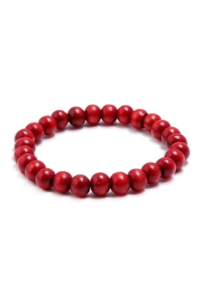 -c Mens Womens Wood Beaded Stretch Bracelet - Red