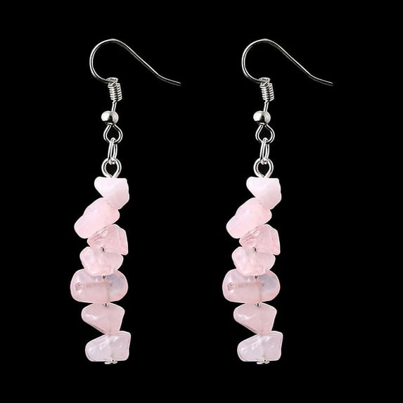 Nvzi-c Personalized Natural Stone Earrings, Irregular Natural Crystal Stone Beaded Earrings, Multi color Tassel Earrings (Pink)