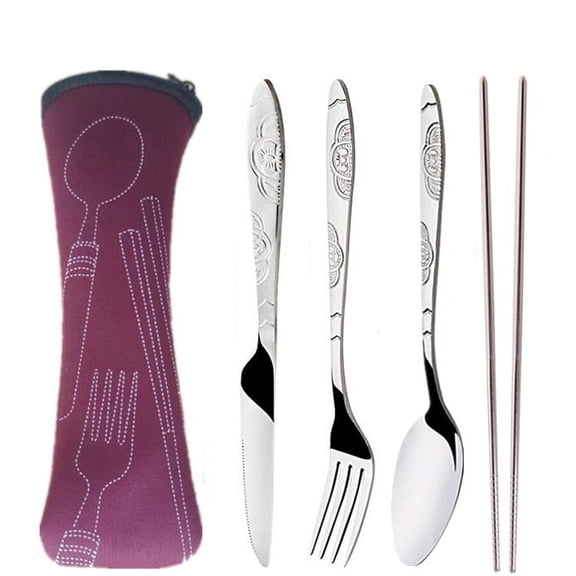 Nvzi-c Portable stainless steel tableware Travel Cutlery Set for to Go Anywhere,Purple Red