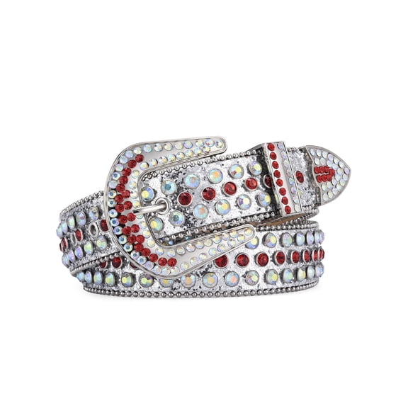 Nvzi-c Rhinestone Belt for Men Women, Western Cowboy Cowgirl Belts Bling Leather Belt With for Jeans (White Red)