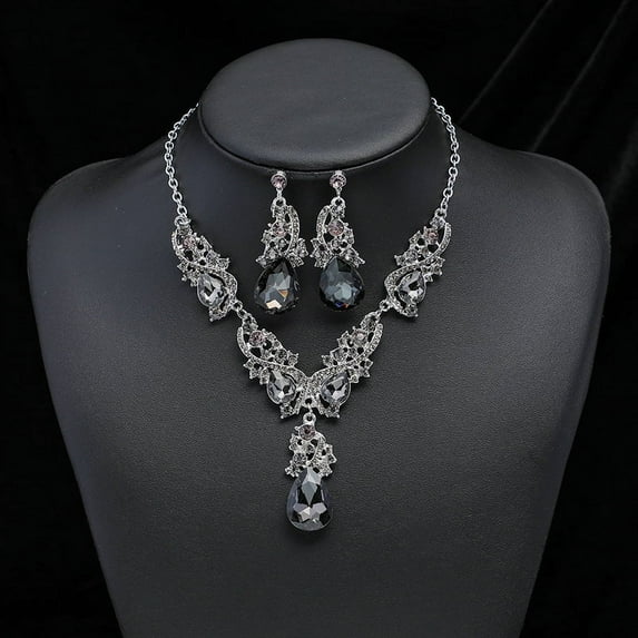 Nvzi-c Rhinestone Bridal Jewelry Sets for Women Crystal Necklace Earrings Jewelry Sets for Wedding Bridal Bridesmaid Gifts Evening Party Prom Jewelry Set-Grey