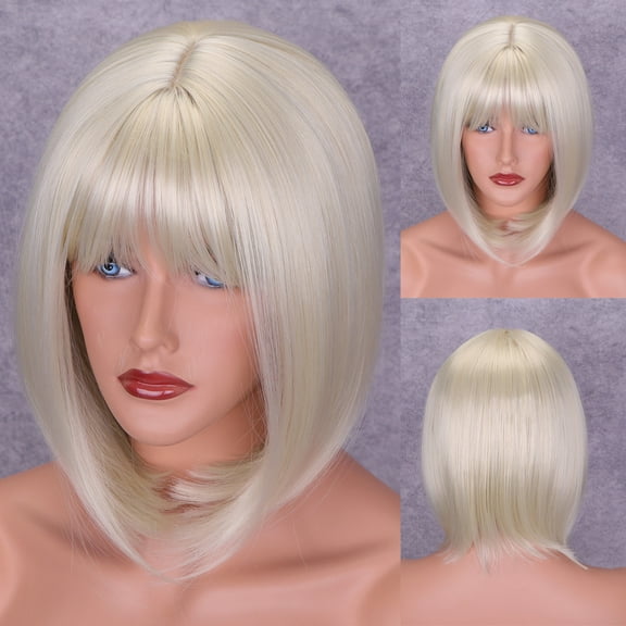 Nvzi-c Short Straight Bob Wigs with Air Bangs Honey Brown Wig for Women Shoulder Length Heat Resistant Fiber Hair WigsBlonde