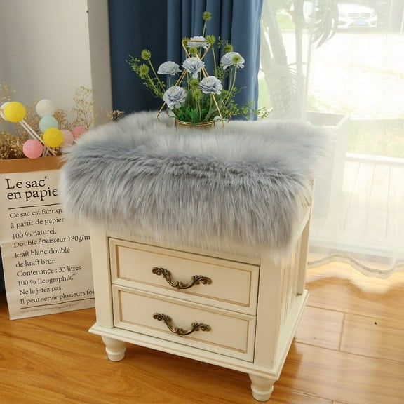 Nvzi-c Solid Color Plush Table Runner,Faux Sheepskin Decorative Shaggy Dresser Scarf,Not-Slip Desk Pad,Luxury False Fur Dresser Tablecloth-grey 50x60cm(19.69x23.62inch)