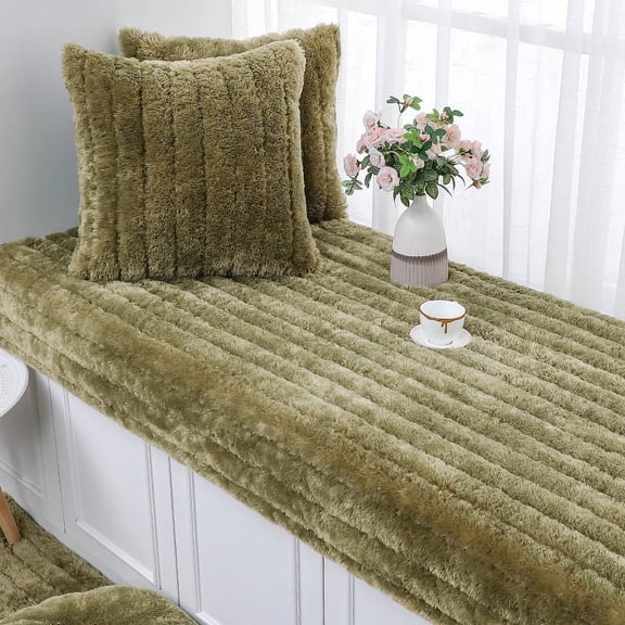 Nvzi-c Solid Color Plush Table Runner,Faux Sheepskin Decorative Shaggy Dresser Scarf,Not-Slip Desk Pad,Luxury False Fur Dresser Tablecloth-Moss 110x180cm(43.31x70.87inch)