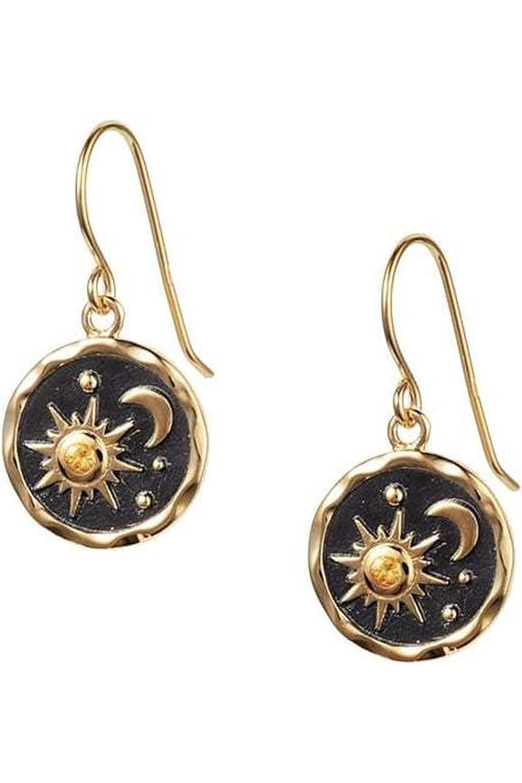 -c Sun Moon Dangle Earrings Round Pendant Drop Earring Bohemian Hook Earring Statement Earrings for Women Gold