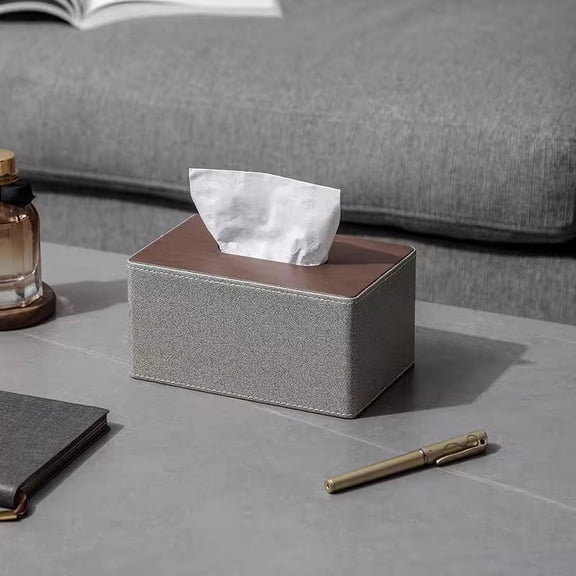Nvzi-c Tissue Box Cover, Leather Tissue Box Holder, Rectangular Tissue Box Covers for Kleenex, Napkin, Rectangle Tissue Holder for Bathroom Home Office 7.48*4.72*3.74in（Grey B，S）