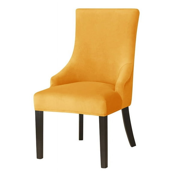 Nvzi-c Velvet Wingback Chair Cover Slipcover Stretch Washable Sloping Armchair Protector Seat Cover for Dining Room Home Hotel Banquet Decor (Set of 2,Yellow)