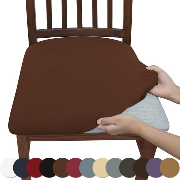 Nvzi-c Waterproof Seat Covers for Dining Room, Stretch Removable Washable Chair Seat Slipcovers Protector, Kitchen Chair Seat Covers (4pcs,Red Brown)