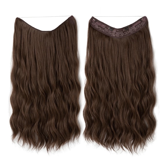 Nvzi-c Wire Hair Extensions Thick Curly Wavy Invisible Secret Extension Fish Line Clip in Hairpiece Synthetic for Women 16Inch ,Light Brown