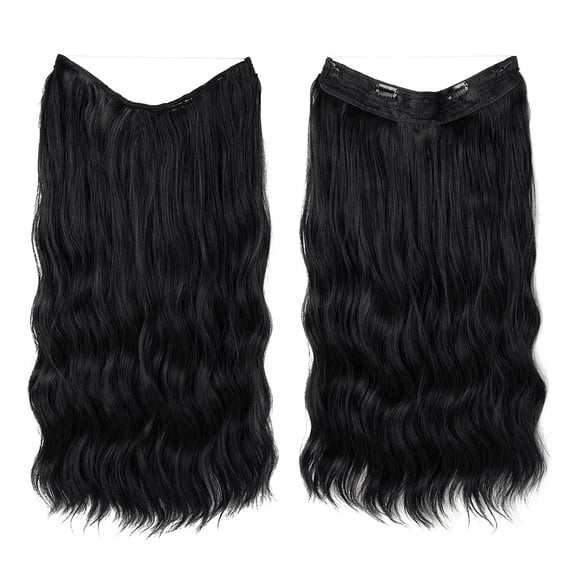 Nvzi-c Wire Hair Extensions Thick Curly Wavy Invisible Secret Extension Fish Line Clip in Hairpiece Synthetic for Women 20 Inch ,Jet Black