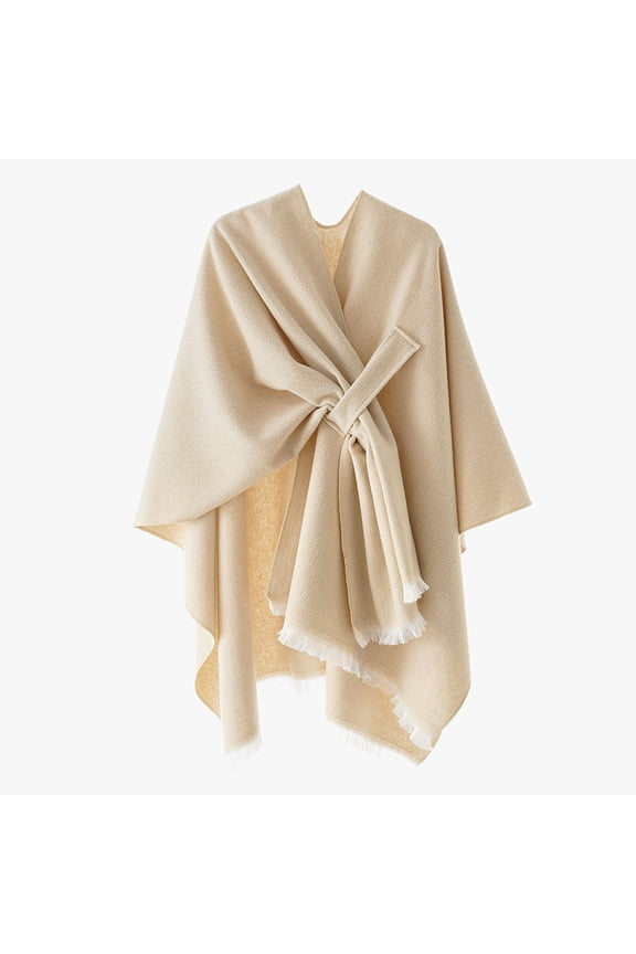 -c Women's Elegant Shawl Wraps Soft Open Front Poncho Sweater for Spring Fall WinterBeige