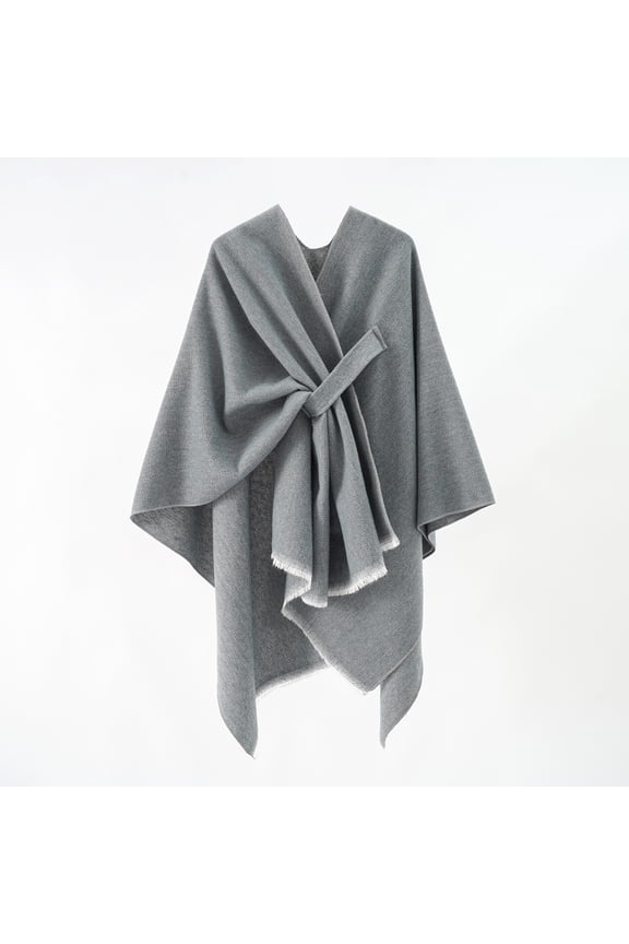 -c Women's Elegant Shawl Wraps Soft Open Front Poncho Sweater for Spring Fall WinterGrey