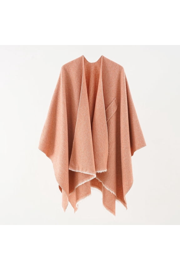 -c Women's Elegant Shawl Wraps Soft Open Front Poncho Sweater for Spring Fall WinterOrange