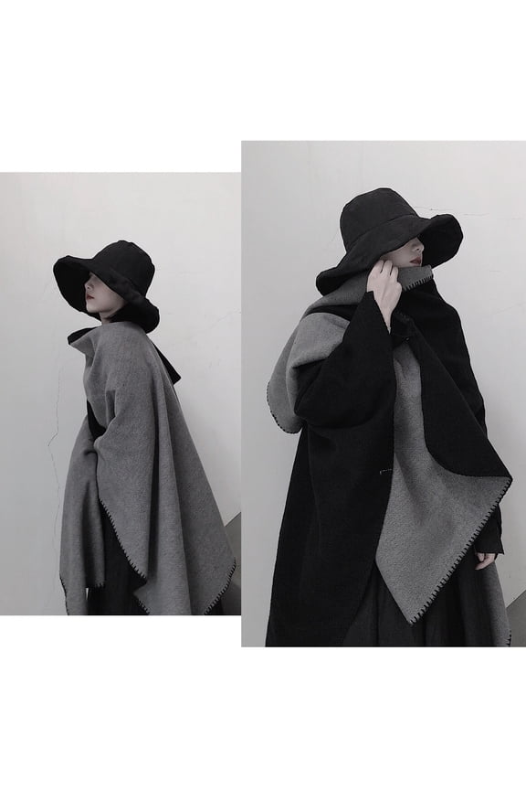 -c Women's Shawl Wraps Open Front Poncho Cape Oversized Sweaters Casual Cardigan Shawls for Fall WinterDouble Sided Black Gray