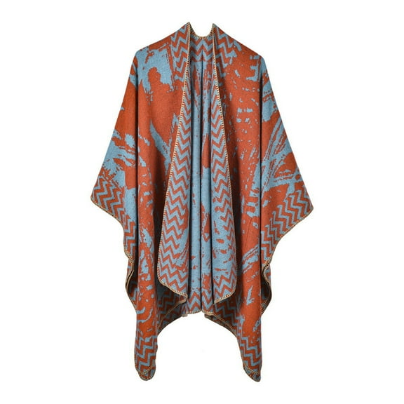 Nvzi-c Women's Shawl Wraps Open Front Poncho Cape Oversized Sweaters Casual Cardigan Shawls for Fall Winter,Wave pattern orange
