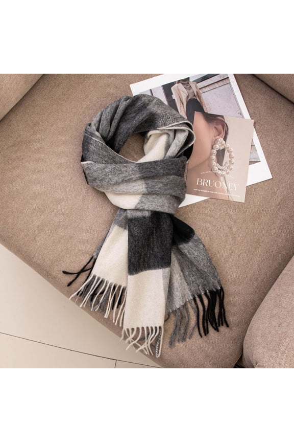 -c Womens Wool Scarf Plaid Winter Scarves Blanket for Women Tassel Warm Soft Large Long Shawl Scarves Chunky Lattice ScarfStyle E,Gray black and white grid