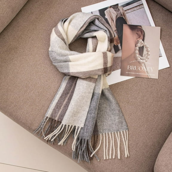 Nvzi-c Womens Wool Scarf Plaid Winter Scarves Blanket for Women Tassel Warm Soft Large Long Shawl Scarves Chunky Lattice Scarf，Style C,Grey grid