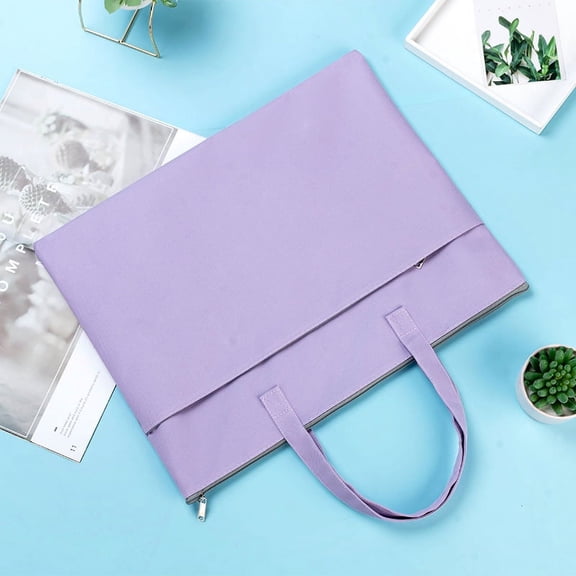 Nvzi-c Zipper Pouch with Handle 18.5*14.17in Large Pocket File Bag, A4 Foldable Document Storage Bag for Office Carrying Paper Files Books Filing Folder 1 Pack (Purple)