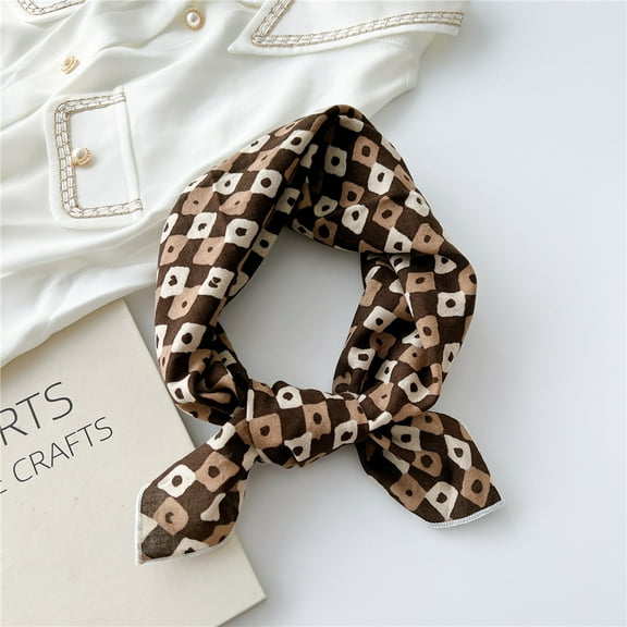Nvzi-c elegant and personalized scarf, cotton and linen small square scarf, fresh and floral temperament in spring and summer, small scarf with headband, scarf (brown)