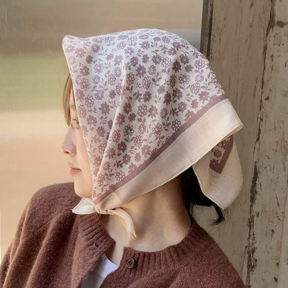 Nvzi-c elegant and personalized scarf, rural art cotton and linen small square scarf, spring and autumn matching shirt, summer sun shading and sunscreen headband scarf (off white)